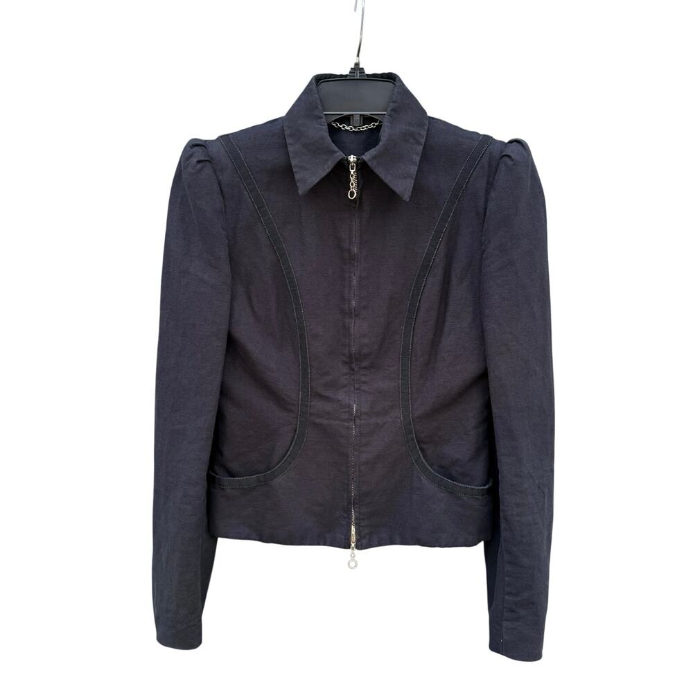STELLA MCCARTNEY Fitted Puff Shoulder Black Linen Blend Jacket 40 6